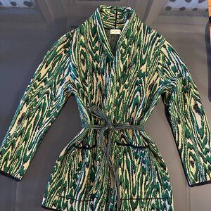 Dries Van Noten Green Patterned Cradigan Wrap Sweater Womens Sz Small